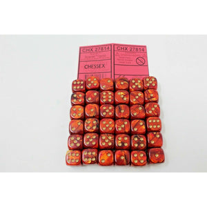Chessex Scarlet Red with Gold 36 Scarab 12mm Pipped Dice CHX 27814 - TISTA MINIS