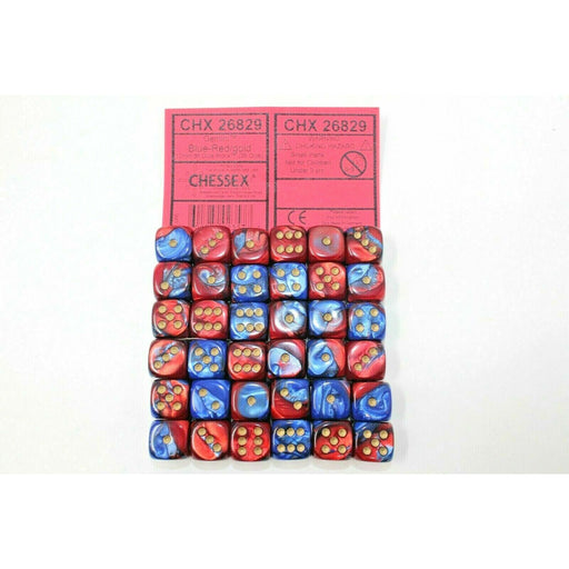 Chessex Dice 12mm D6 (36 Dice) Gemini Blue - Red / Gold CHX26829 | TISTAMINIS