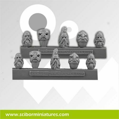 Scibor Miniatures Dwarf Stam Guard Heads & Helmets (10) New - TISTA MINIS