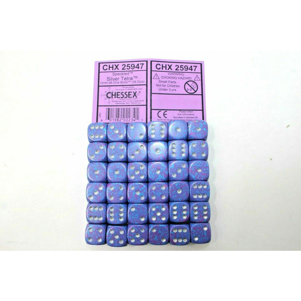 Chessex Dice 12mm D6 (36 Dice) Speckled Silver Tetra CHX25947 | TISTAMINIS