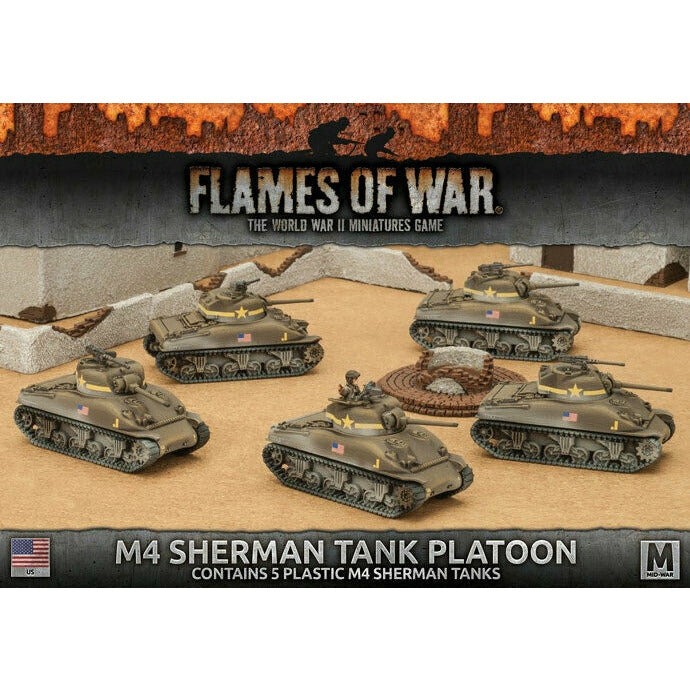Flames of War Mid War American M4 Sherman Tank Platoon (plastic) New - TISTA MINIS