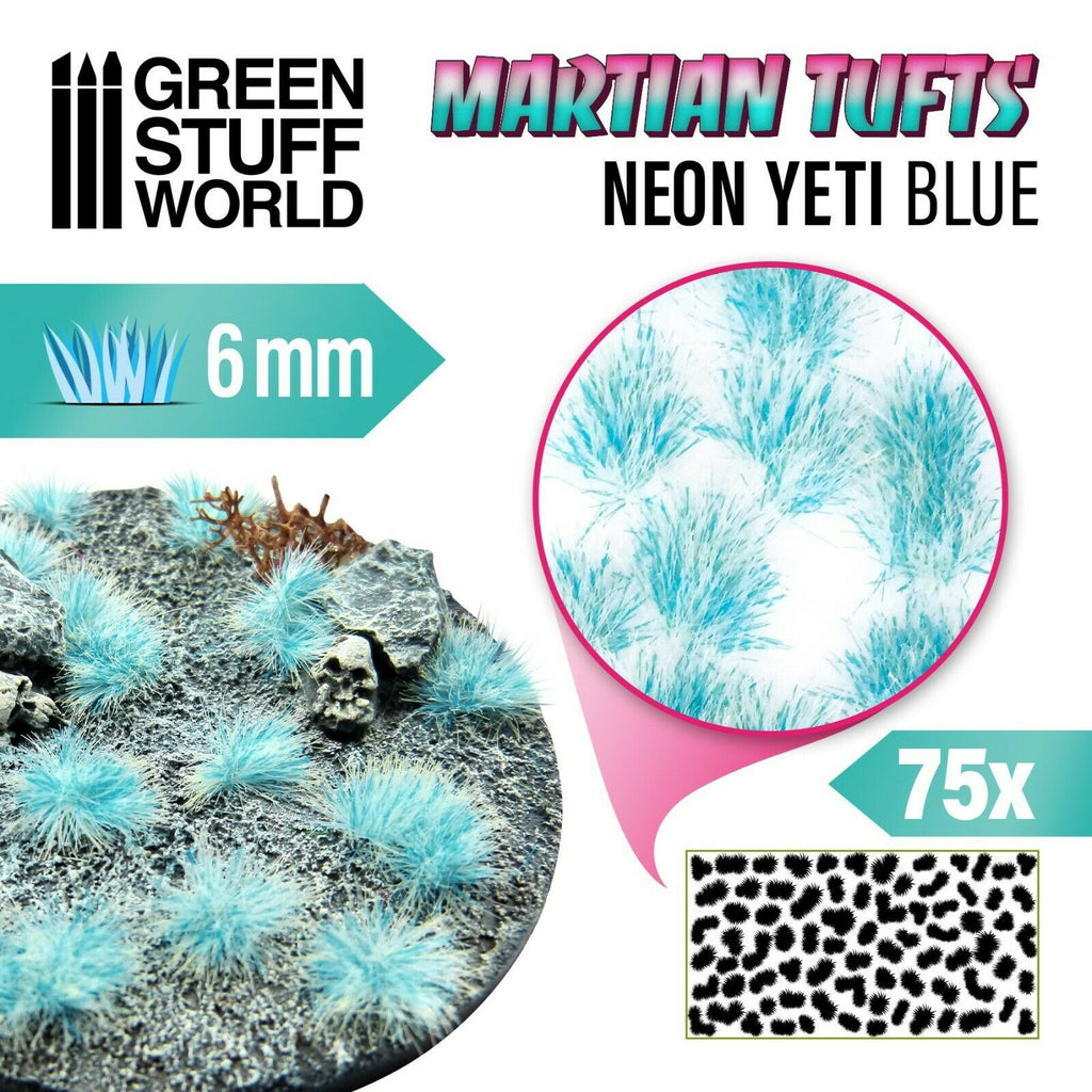 Green Stuff World Martian Tufts 6mm - NEON YETI BLUE New - Tistaminis