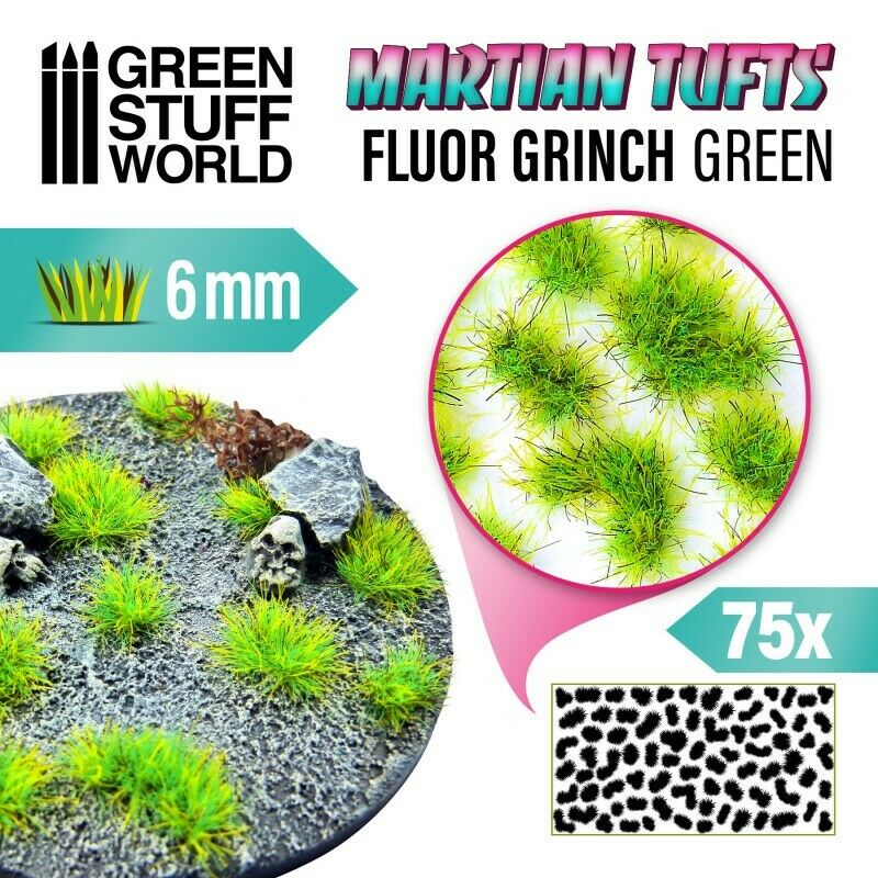 Green Stuff World Martian Tufts 6mm - FLUOR GRINCH GREEN New - Tistaminis