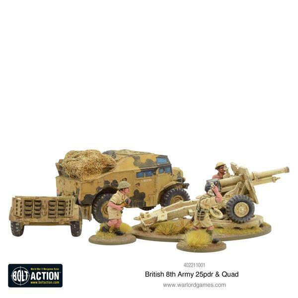 Bolt Action British 8th Army 25 pounder Light Artillery, Quad & Limber New - TISTA MINIS