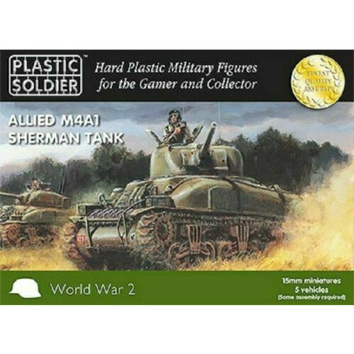 Plastic Soldier Company 15MM EASY ASSEMBLY SHERMAN M4A1 75MM TANK - 5 UNITS New - TISTA MINIS