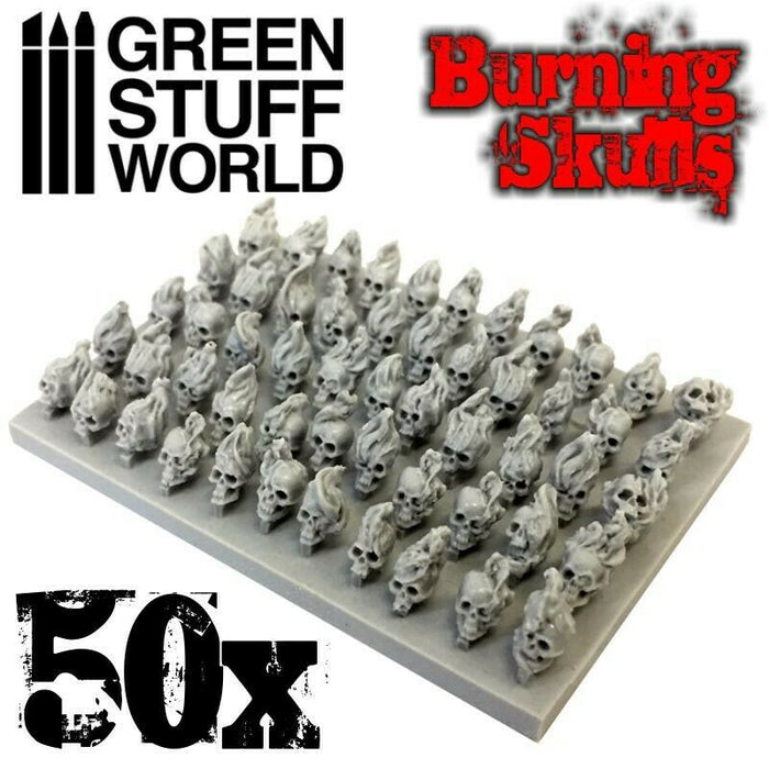 Green Stuff World 50x Resin Burning Skulls New - TISTA MINIS