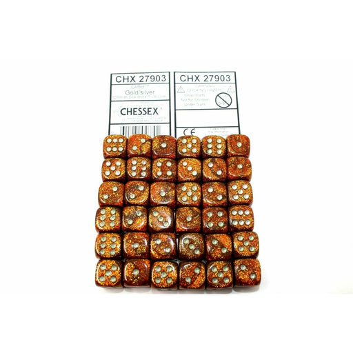 Chessex Dice 12mm D6 (36 Dice) Glitter Gold/Silver CHX27903 - TISTA MINIS