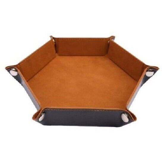Leather Hexagonal Folding Hexagon Dice Tray for RPG DnD Game - BROWN - Tistaminis
