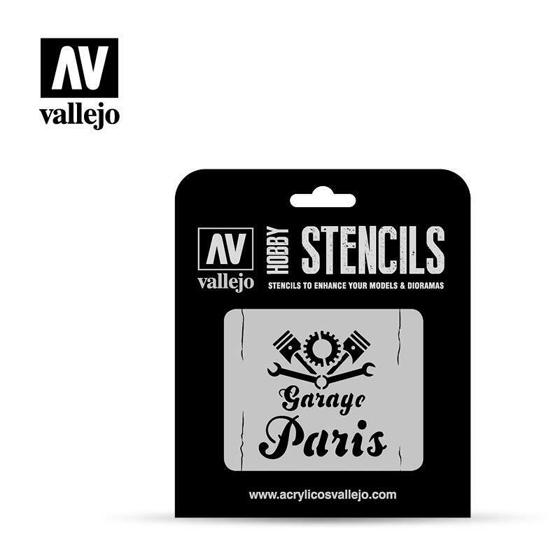 Vallejo VINTAGE GARAGE SIGN (1/35) Airbrush Stencil - TISTA MINIS