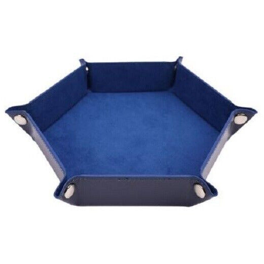 Leather Hexagonal Folding Hexagon Dice Tray for RPG DnD Game - DARK BLUE - Tistaminis