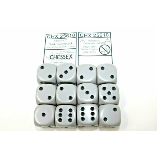 Chessex Dice 16mm D6 (12 Dice) Opaque Dark Grey / Black CHX25610 | TISTAMINIS