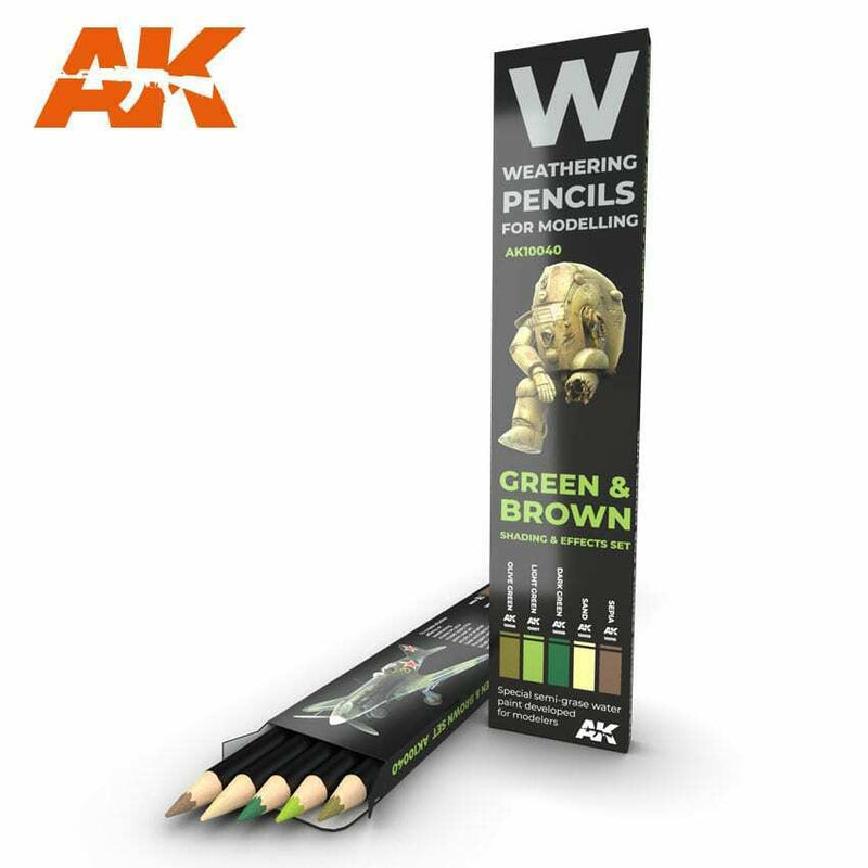 AK Interactive Watercolor Pencil Set Green And Brown Camouflages New - TISTA MINIS