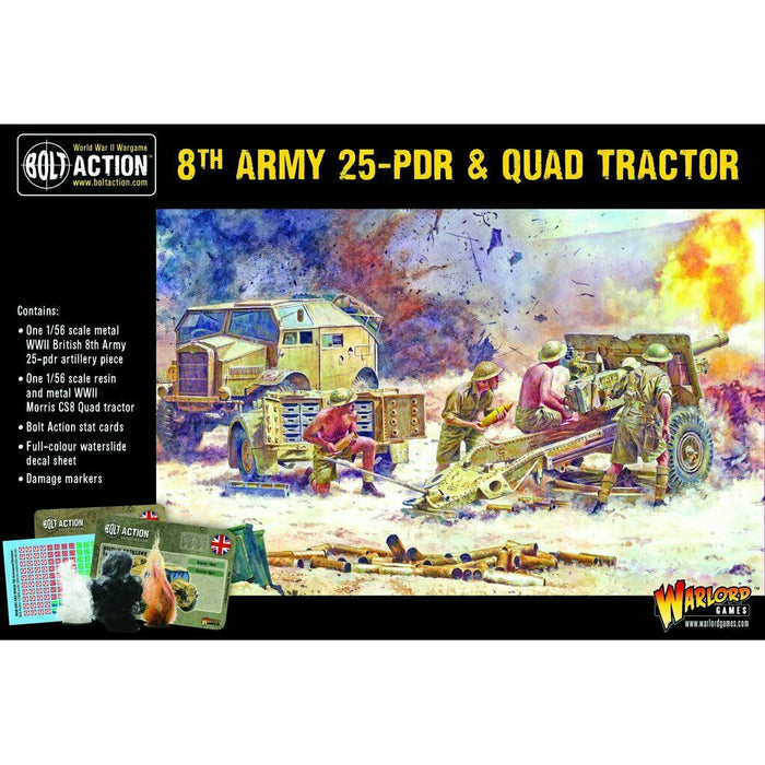 Bolt Action British 8th Army 25 pounder Light Artillery, Quad & Limber New - TISTA MINIS