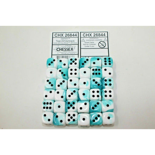 Chessex Dice 12mm D6 (36 Dice) Gemini Teal - White / Black - CHX 26844 - Tistaminis