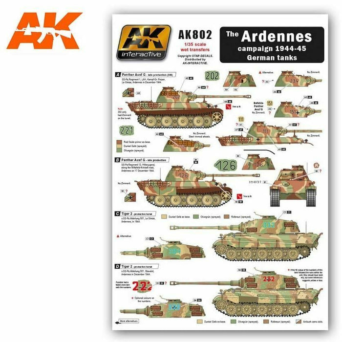 AK Interactive The Ardennes Campaign 1944-45 German Tank Transfers New - TISTA MINIS