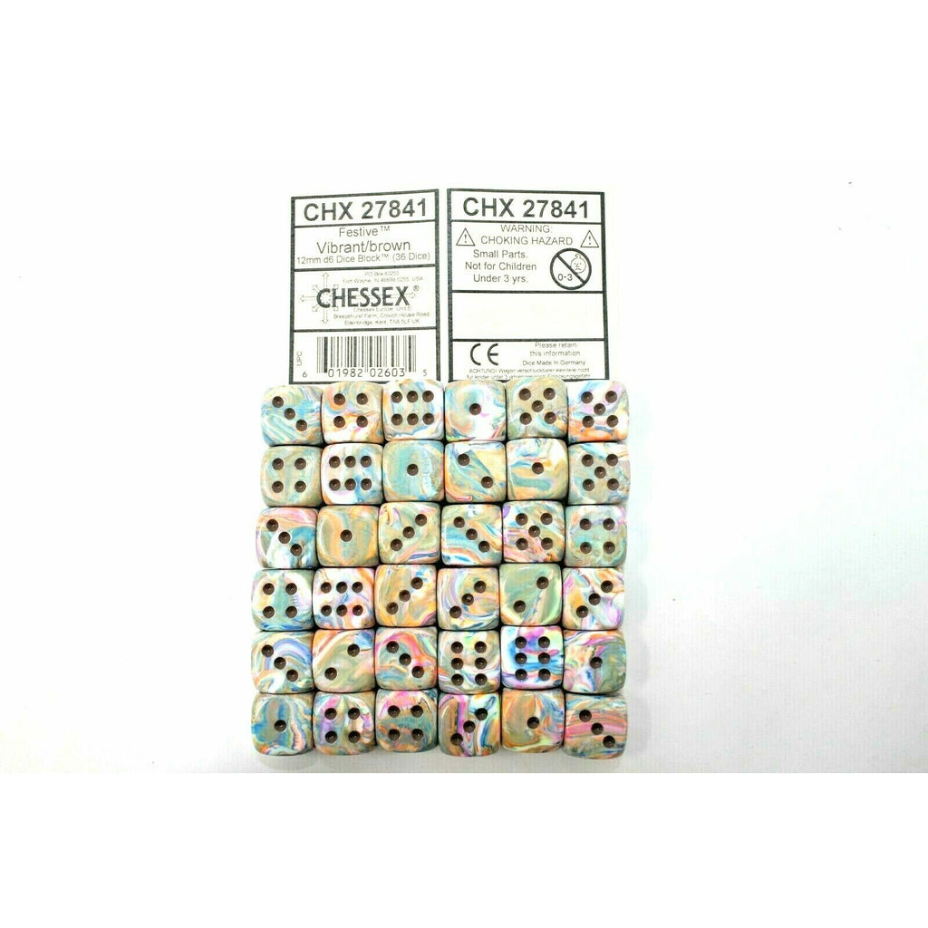 Chessex Dice 12mm D6 (36 Dice) Festive Vibrant / Brown CHX27841 | TISTAMINIS