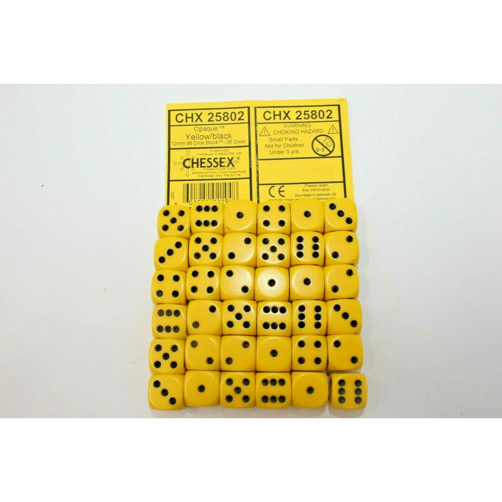 Chessex Dice 12mm D6 (36 Dice) Yellow/Black - CHX25802 | TISTAMINIS