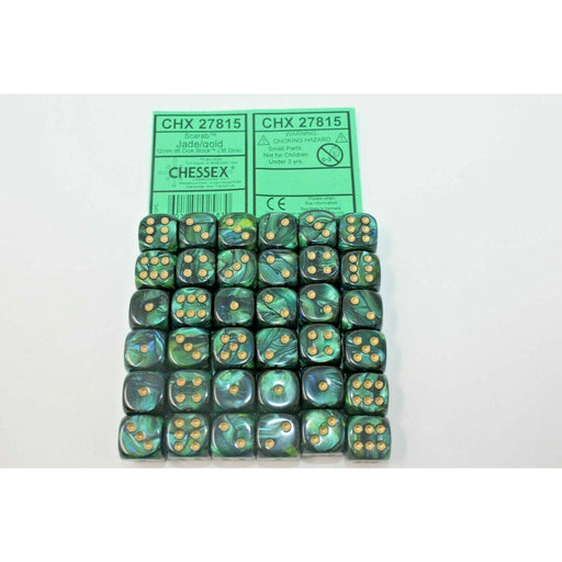 Chessex Dice 12mm D6 (36 Dice) Jade/Gold - CHX27815 | TISTAMINIS