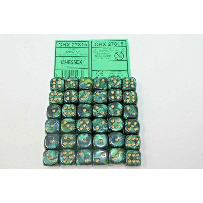 Chessex Dice 12mm D6 (36 Dice) Jade/Gold - CHX27815 | TISTAMINIS