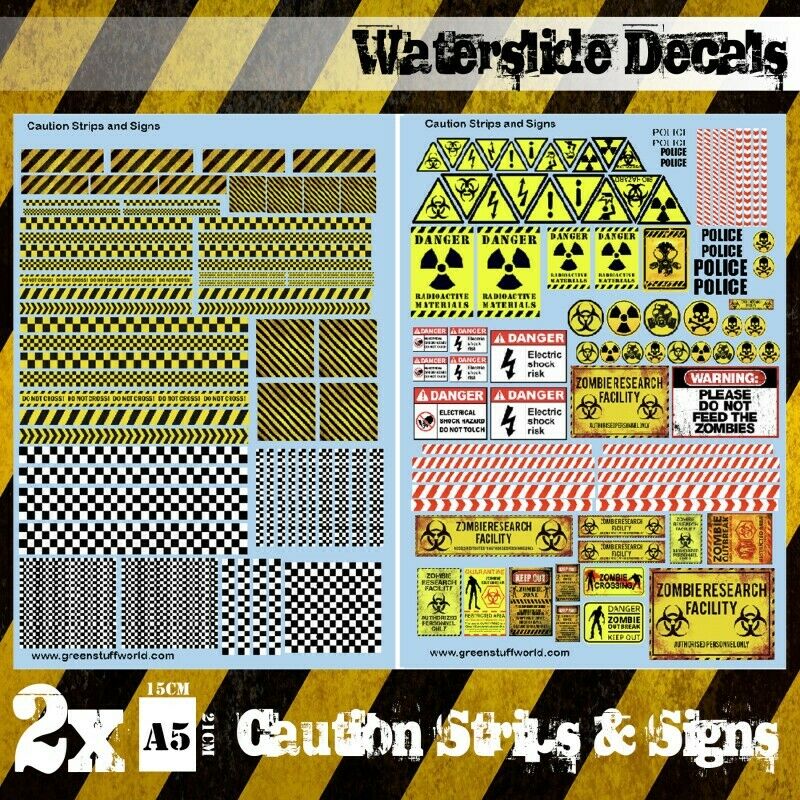 Green Stuff World Decal sheets - CAUTION STRIPS and SIGNS New - Tistaminis