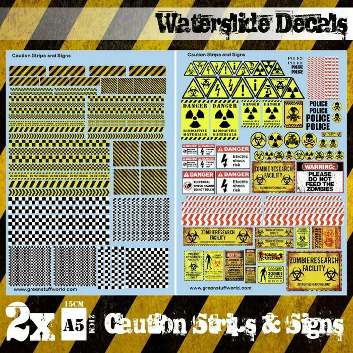 Green Stuff World Decal sheets - CAUTION STRIPS and SIGNS New - Tistaminis