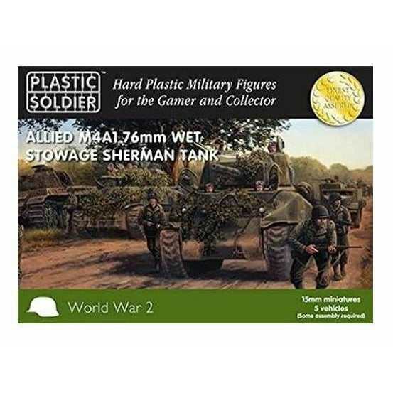 Plastic Soldier Company 15MM EASY ASSEMBLY SHERMAN M4A1 76MM WET TANK - 5 PC New - TISTA MINIS