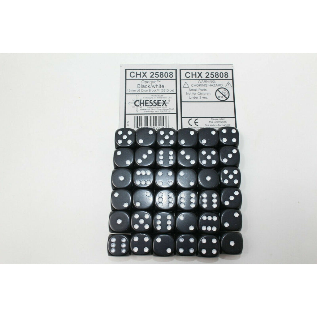 Chessex Opaque Black/White Dice - CHX25808 | TISTAMINIS