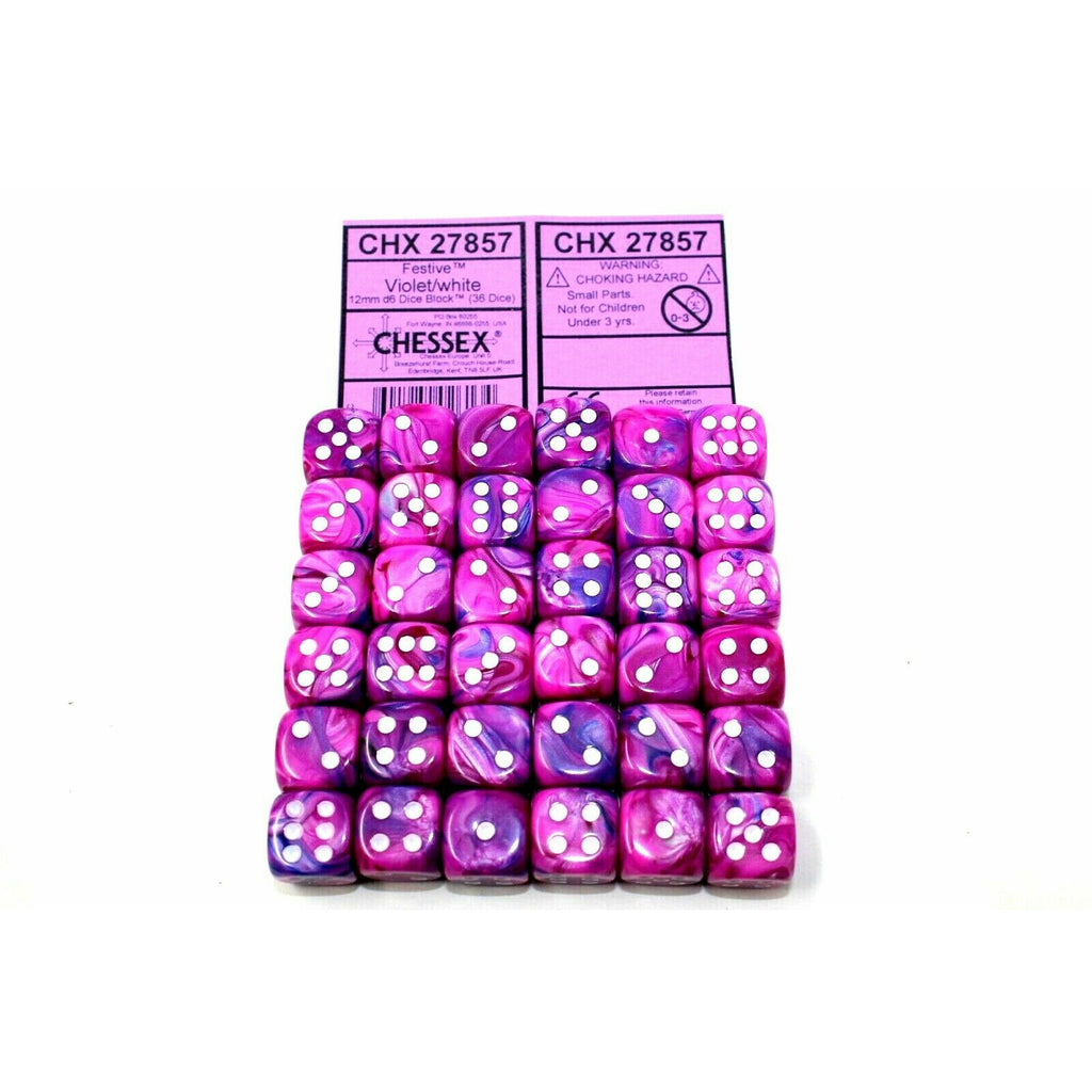 Chessex Dice 12mm D6 (36 Dice) Festive Violet/White CHX27857 - TISTA MINIS