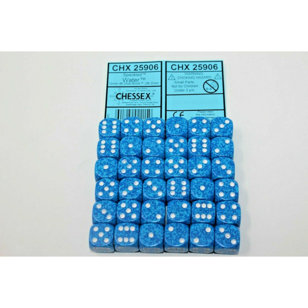 Chessex Dice 12mm D6 (36 Dice) Speckled Water - CHX25906 | TISTAMINIS