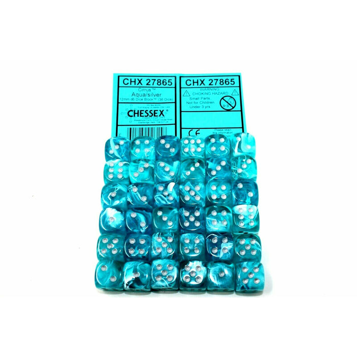 Chessex Dice 12mm D6 (36 Dice) Cirrus Aqua/Silver CHX27865 - TISTA MINIS