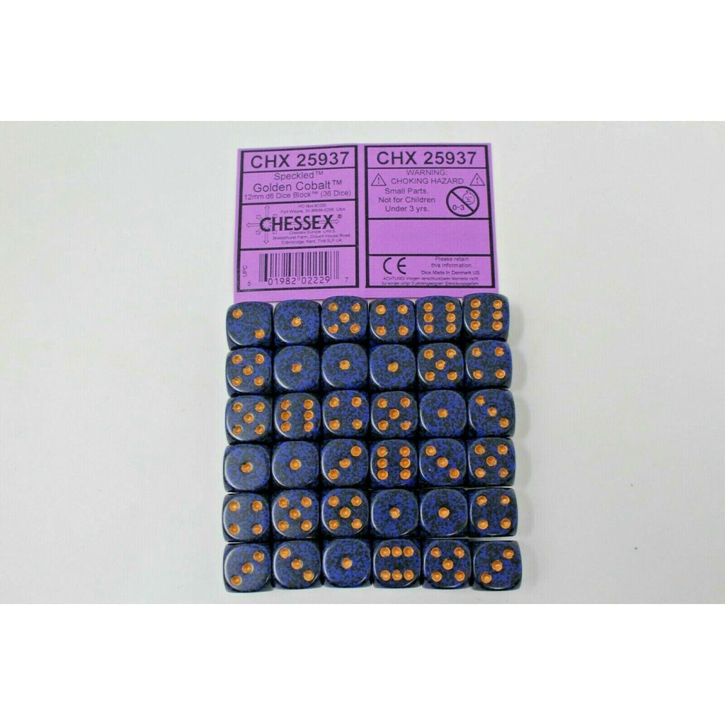 Chessex Dice 12mm D6 (36 Dice) Speckled Golden Cobalt - CHX 25937 - Tistaminis