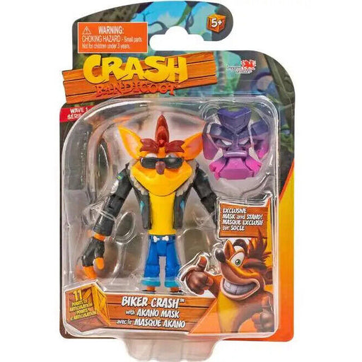 CRASH BANDICOOT 4.5" ACTION FIGURE: BIKER CRASH WITH AKANO MASK New - Tistaminis