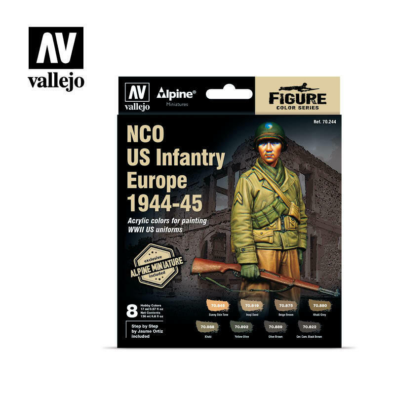 Vallejo NCO US INFANTRY EUROPE 1944-45 Paint Set + Figure New - Tistaminis