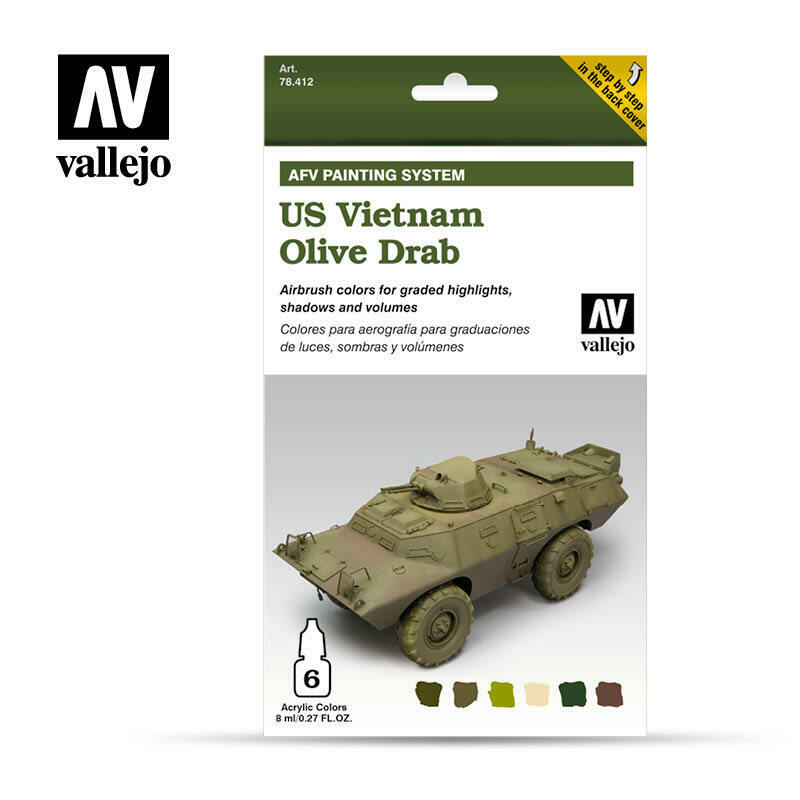 Vallejo VAL78412 US VIETNAM OLIVE DRAB AFV ARMOUR Paint Set New - TISTA MINIS