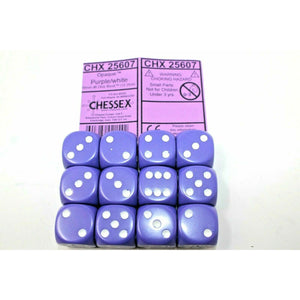 Chessex Dice 16mm D6 (12 Dice) Opaque Purple / White CHX25607 | TISTAMINIS