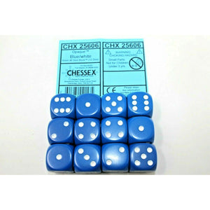Chessex Dice 16mm D6 (12 Dice) Opaque Blue / White CHX25606 | TISTAMINIS