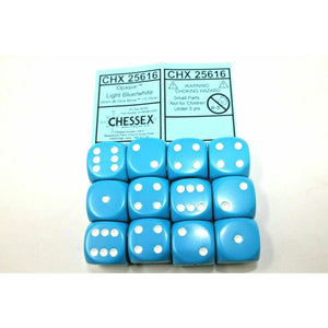 Chessex Dice 16mm D6 (12 Dice) Opaque Light Blue / White CHX25616 | TISTAMINIS