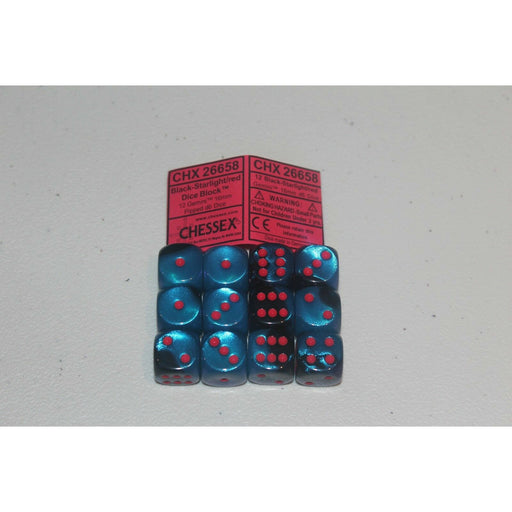 Chessex Black-Starlight/Red 12 Gemini 16mm Pipped D6 Dice CHX 26658 | TISTAMINIS