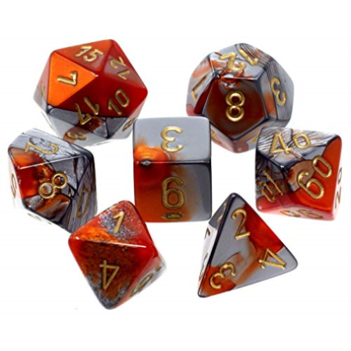 Chessex Gemini Orange-Steel/Gold 7pc Dice Set CHX26461 New - TISTA MINIS