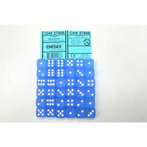 Chessex Dice 12mm D6 (36 Dice) Frosted Blue / White CHX27806 | TISTAMINIS