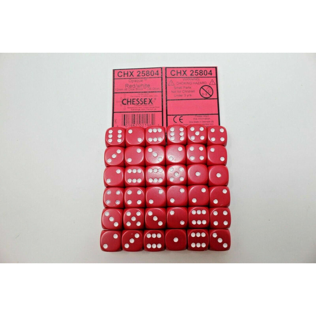 Chessex Dice 12mm D6 (36 Dice) Opaque Red / White CHX - 25804 - Tistaminis