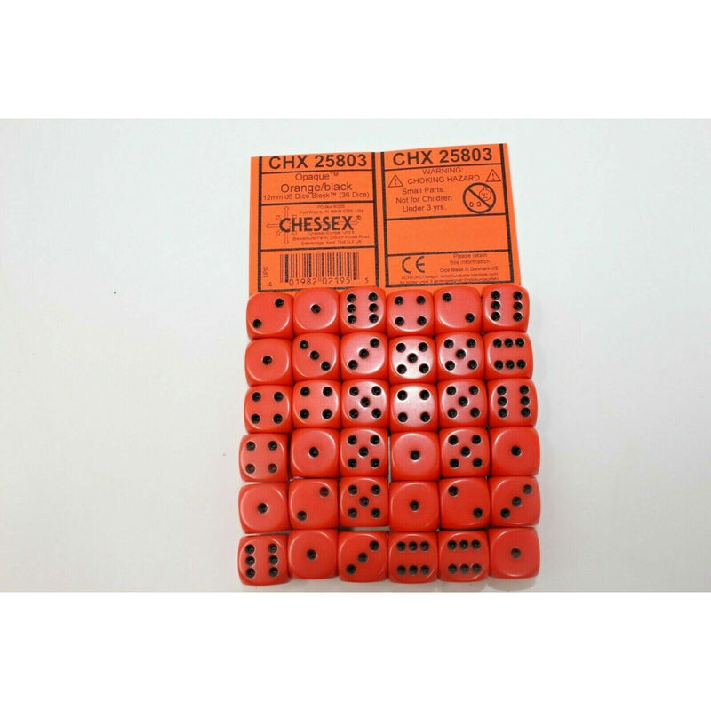 Chessex Dice 12mm D6 (36 Dice) Orange/Black - CHX25803 | TISTAMINIS