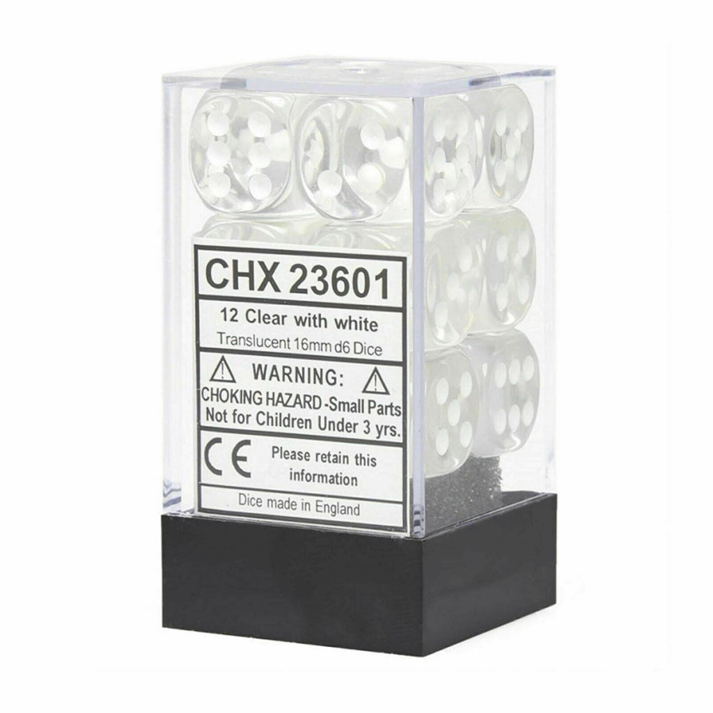 Chessex Translucent Clear/White Dice Set CHX23601 New - TISTA MINIS