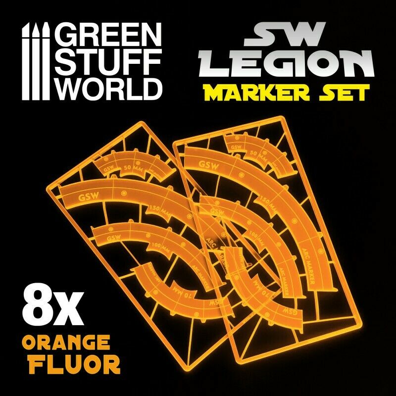 Green Stuff World Legion arc-shaped line of fire markers - ORANGE FLUOR New - Tistaminis