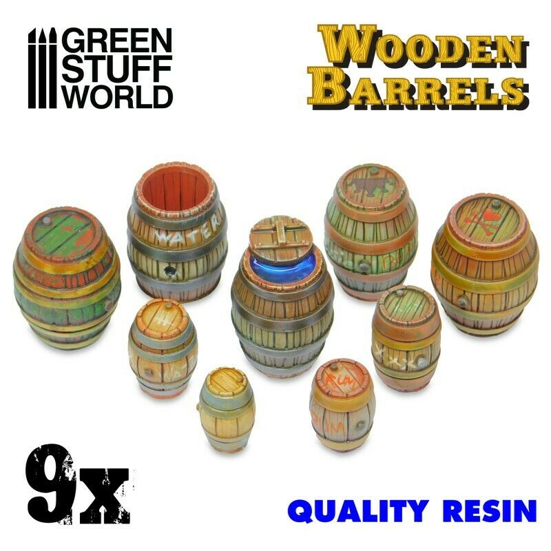 Green Stuff World 9x Resin Wooden Barrels New - TISTA MINIS