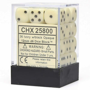 Chessex Dice Opaque: 36D6 Ivory / Black - CHX25800 - Tistaminis