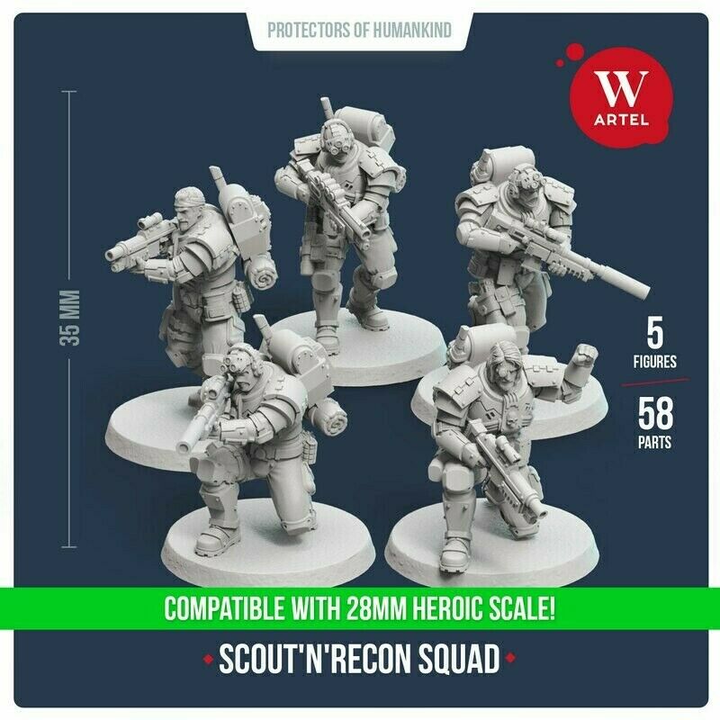 Artel Miniatures - Scout ' N' Recon Squad + Heavy Weapon Specialist 28mm New - TISTA MINIS