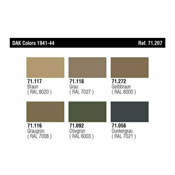 Vallejo VAL71207 DAK COLORS 1941-44 Paint Set New - Tistaminis