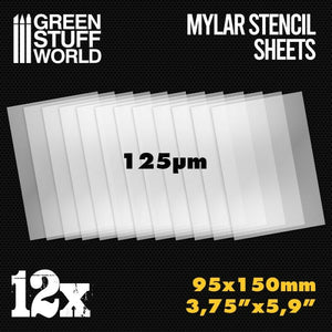 Green Stuff World Small Mylar Stencil Sheets x12 (95x150mm) New - TISTA MINIS