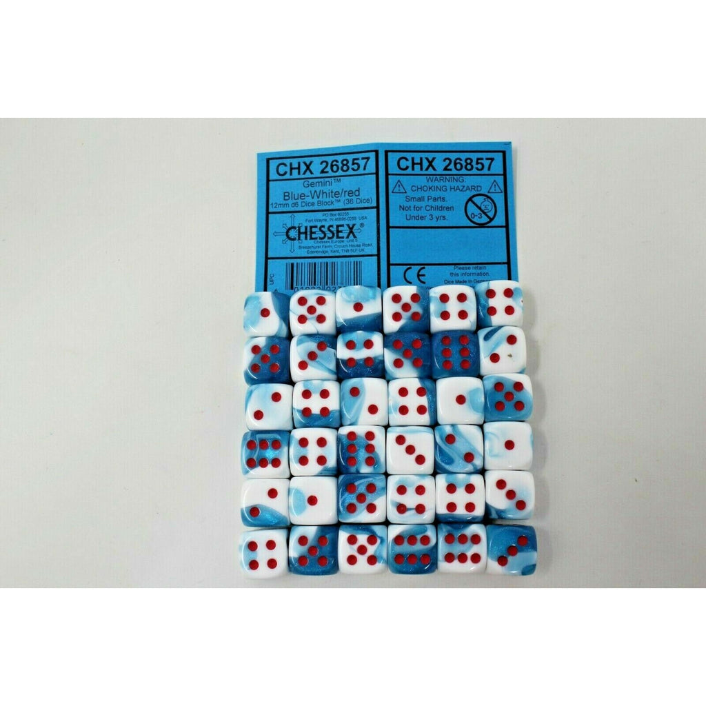 Chessex Dice 12mm D6 (36 Dice) Gemini Blue-White / Red CHX 26857 - Tistaminis